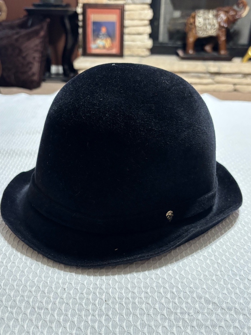 Helen Kaminski Black Wool-Felt Bowler with Brass Pin